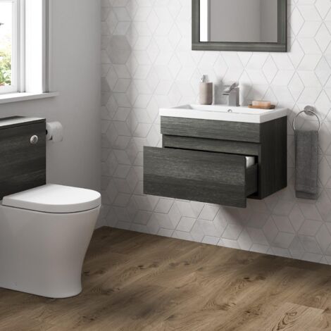 Charcoal Grey Bathroom Furniture Vanity Unit with Basin Sink Cabinet Storage 600mm Drawer Wall Hung