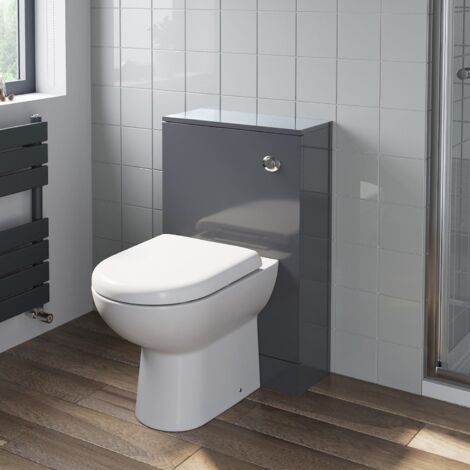 Grey Gloss Bathroom Furniture WC Toilet Unit BTW Back to Wall Soft Close Saturn Toilet Pan