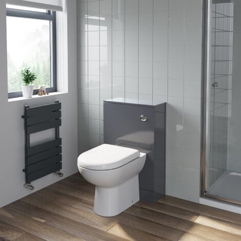 Grey Gloss Bathroom Furniture WC Toilet Unit BTW Back to Wall Soft Close Saturn Toilet Pan