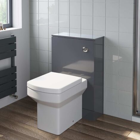 Grey Gloss Bathroom Furniture WC Toilet Unit BTW Back to Wall Soft Close Royan Toilet Pan