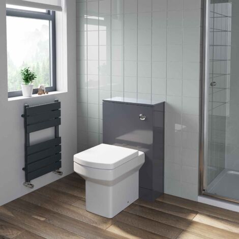 Grey Gloss Bathroom Furniture WC Toilet Unit BTW Back to Wall Soft Close Royan Toilet Pan