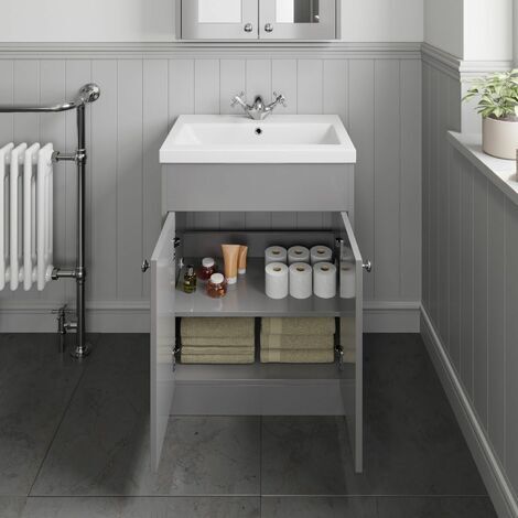 Grey Gloss Bathroom Vanity Unit with Basin Sink Cabinet Storage - 600mm
