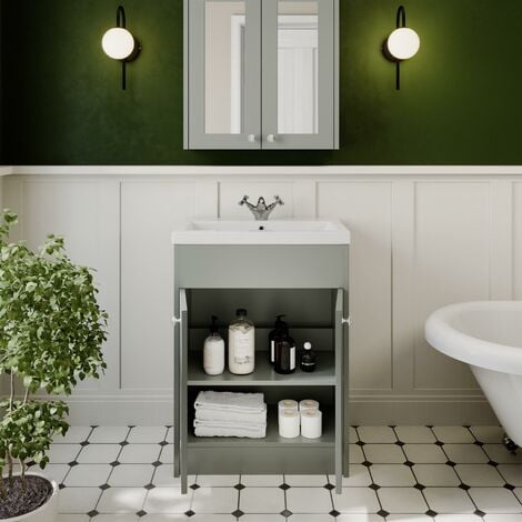 Grey Gloss Bathroom Vanity Unit with Basin Sink Cabinet Storage - 600mm