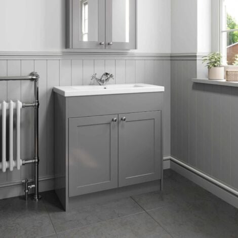 Grey Gloss Bathroom Vanity Unit with Basin Sink Cabinet Storage - 800mm