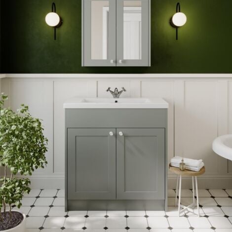 Grey Gloss Bathroom Vanity Unit with Basin Sink Cabinet Storage - 800mm