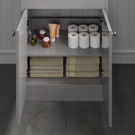 Grey Gloss Bathroom Vanity Unit with Basin Sink Cabinet Storage - 800mm