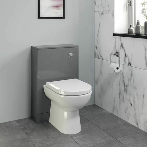 Bathroom Toilet WC Concealed Cistern Pan Soft Close Gloss Grey 500mm