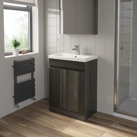 Charcoal Grey Bathroom Furniture Vanity Unit with Basin Sink Cabinet Storage 600mm Door