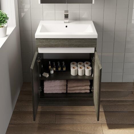 Charcoal Grey Bathroom Furniture Vanity Unit with Basin Sink Cabinet Storage 600mm Door