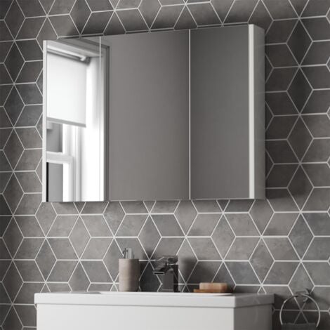 White Bathroom Wall Mirror Cabinet Modern Storage 900mm Three Door