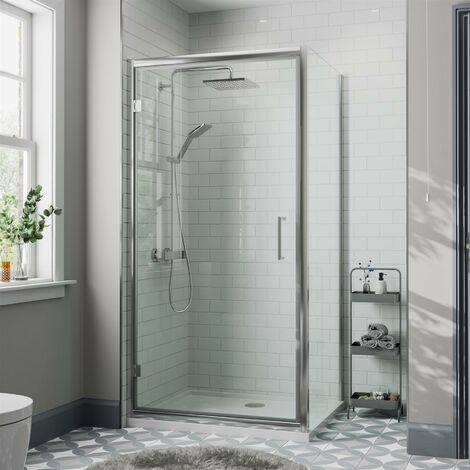 900 x 700mm Framed Hinged Shower Enclosure Door Side Panel Walk-In 8mm Glass (1/5)