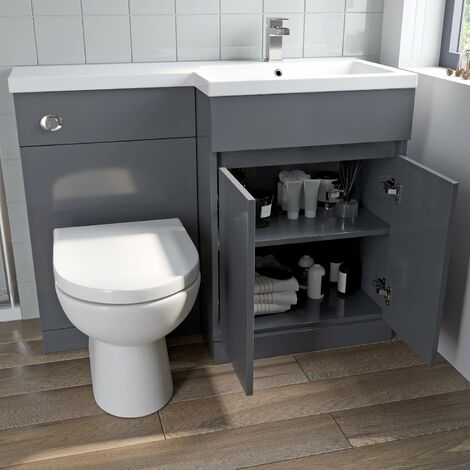Bathroom Toilet Unit Only Grey Gloss 500x245mm Cloakroom Furniture Flat Pack MDF