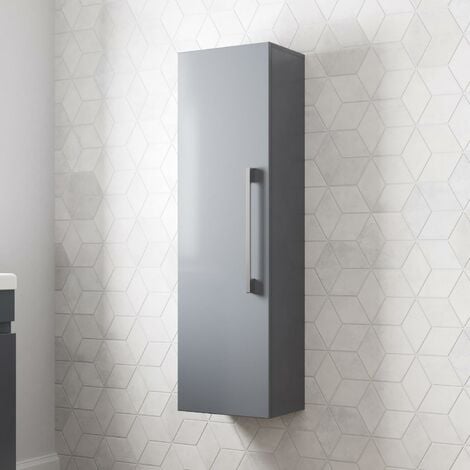 Artis Grey Gloss Wall Hung Tall Bathroom Cabinet 1200 x 350mm