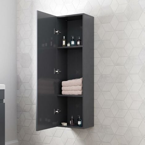 Artis Grey Gloss Wall Hung Tall Bathroom Cabinet 1200 x 350mm