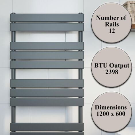 Galiflo Anthracite Flat Panel Heated Towel Rail Bathroom Radiator 1200 x 600mm