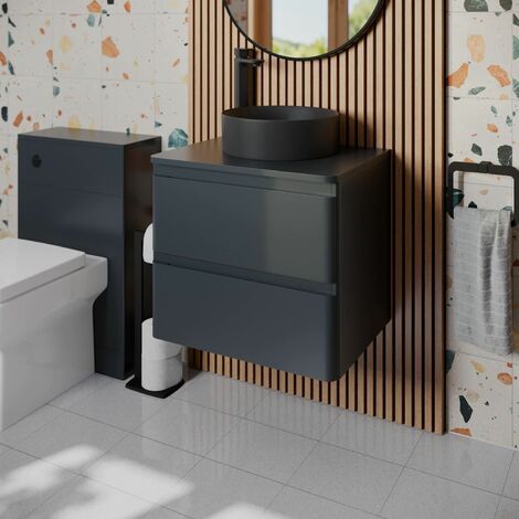 Bathroom Cloakroom Vanity Unit Countertop Wash Basin Wall Hung Grey 600mm (1/5)