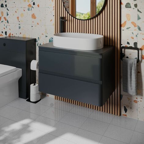 Bathroom Cloakroom Vanity Unit Wash Countertop Basin Wall Hung Grey 800mm