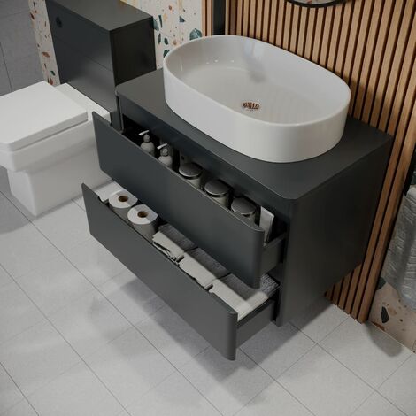 Bathroom Cloakroom Vanity Unit Wash Countertop Basin Wall Hung Grey 800mm