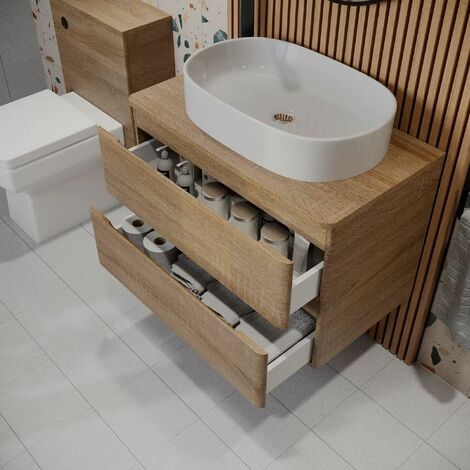 Bathroom Cloakroom Vanity Unit Wash Wall Hung Countertop Basin Wood 800mm