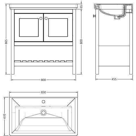 800mm Bathroom Vanity Unit Wash Basin Sink Cabinet Furniture White Traditional
