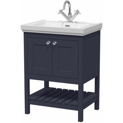 600mm Bathroom Vanity Unit Wash Basin Sink Cabinet Furniture Blue Traditional (1/4)