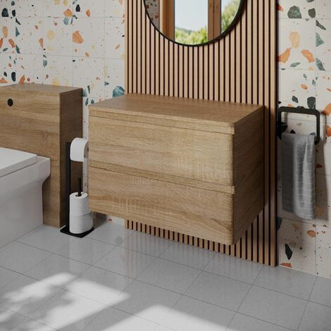Bathroom Cloakroom Vanity Unit 800mm Wall Hung Cabinet Storage Drawers Wood (1/5)