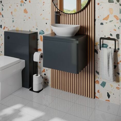 Bathroom Cloakroom Vanity Unit Wash Countertop Basin Wall Hung Grey 500mm