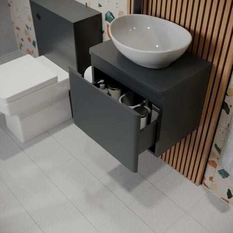 Bathroom Cloakroom Vanity Unit Wash Countertop Basin Wall Hung Grey 500mm