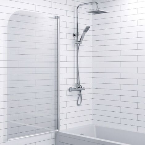 Modern Bathroom Shower Screen Curved Chrome 800mm Reversible 4mm Safety Glass