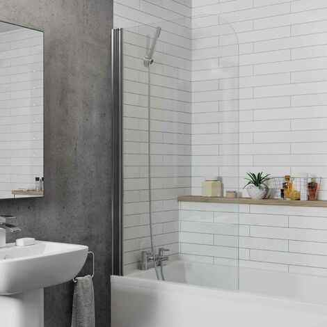Modern Bathroom Shower Screen Curved Chrome 800mm Reversible 4mm Safety Glass