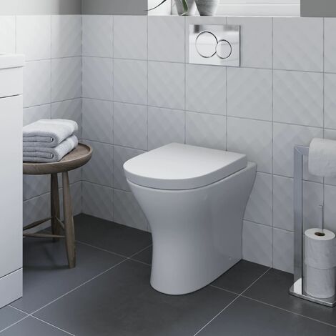 Rimless BTW Back to Wall Toilet Soft Close Seat Modern Bathroom White Gloss (1/4)