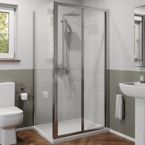 1000x800mm Bi Fold Shower Door Enclosure Side Panel Framed 6mm Glass Stone Tray (1/5)