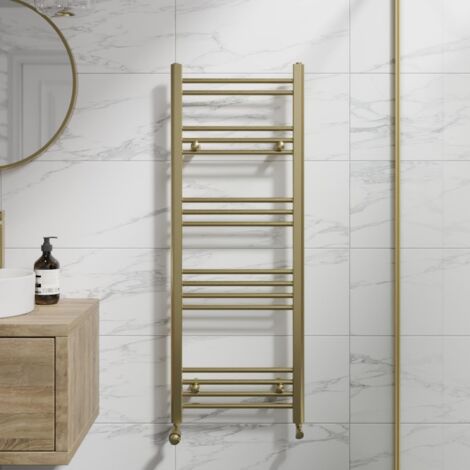 DuraTherm Brushed Brass Flat Straight Heated Towel Rail Bathroom Radiator Designer 1200 x 450mm