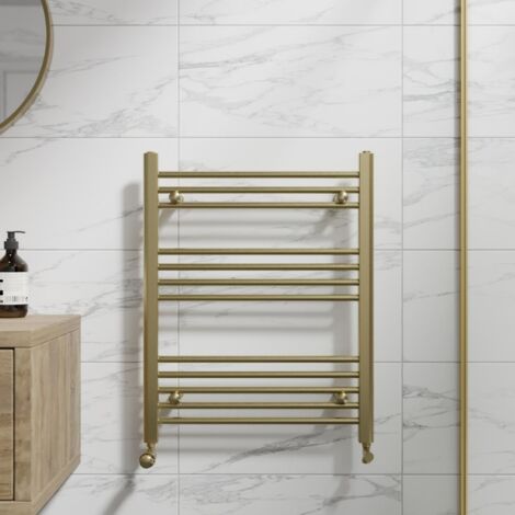 DuraTherm Brushed Brass Flat Straight Heated Towel Rail Bathroom Radiator Designer 750 x 600mm