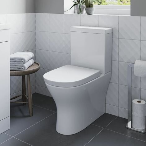 Rimless Close Coupled Back to Wall Toilet Soft Close Seat Modern Bathroom