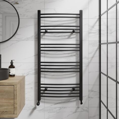 DuraTherm Matt Black Curved Heated Towel Rail Bathroom Radiator Designer 1200 x 600mm