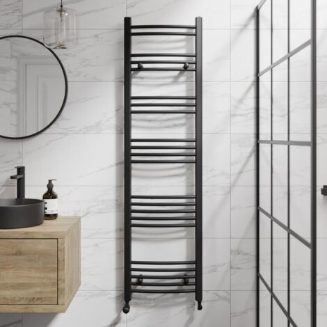 DuraTherm Matt Black Curved Heated Towel Rail Bathroom Radiator Designer 1600 x 450mm