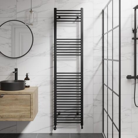 DuraTherm Matt Black Flat Straight Heated Towel Rail Bathroom Radiator Designer 1800 x 450mm