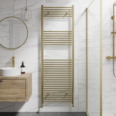 DuraTherm Brushed Brass Flat Straight Heated Towel Rail Bathroom Radiator Designer 1800 x 600mm