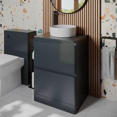 Bathroom Cloakroom Vanity Unit Wash Countertop Basin Storage Grey 600mm