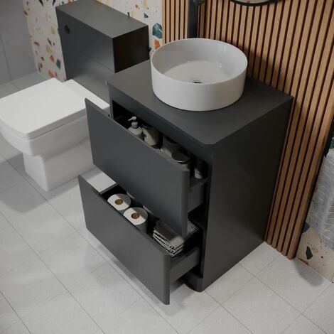 Bathroom Cloakroom Vanity Unit Wash Countertop Basin Storage Grey 600mm