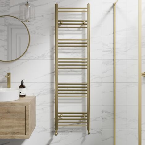 DuraTherm Brushed Brass Flat Straight Heated Towel Rail Bathroom Radiator Designer 1600 x 450mm