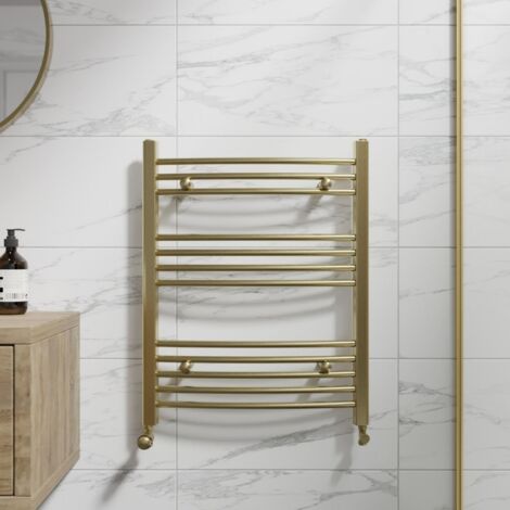 DuraTherm Brushed Brass Curved Heated Towel Rail Bathroom Radiator Designer 750 x 600mm