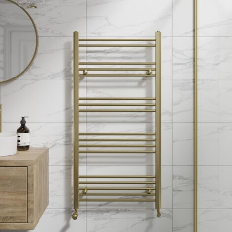 DuraTherm Brushed Brass Flat Straight Heated Towel Rail Bathroom Radiator Designer 1200 x 600mm