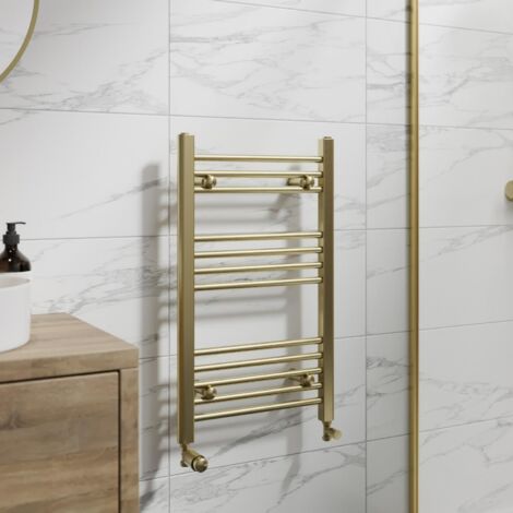 DuraTherm Brushed Brass Flat Straight Heated Towel Rail Bathroom Radiator Designer 750 x 450mm