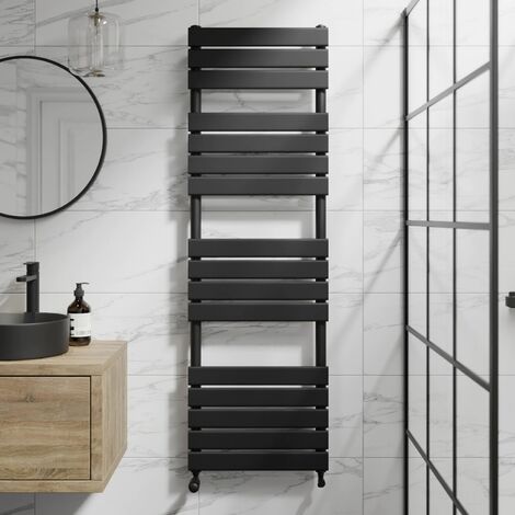 Duratherm Black Flat Panel Heated Towel Rail Bathroom Radiator 1600 x 500mm