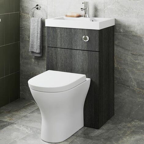 2 in 1 Toilet Basin Combi Unit Back to Wall BTW Charcoal Grey Space Saving 500mm (1/5)