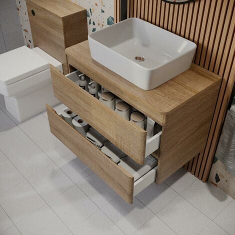 Bathroom Cloakroom Vanity Unit Countertop Wash Basin Wall Hung Wood 800mm