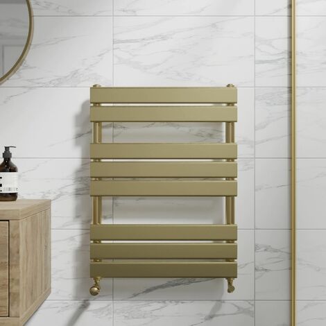 Duratherm Brushed Brass Flat Panel Heated Towel Rail Bathroom Radiator ...