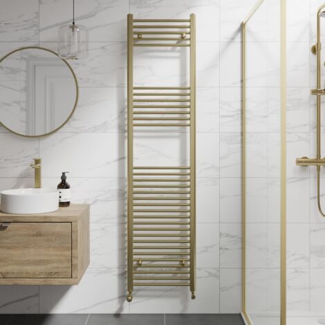 DuraTherm Brushed Brass Flat Straight Heated Towel Rail Bathroom Radiator Designer 1800 x 450mm